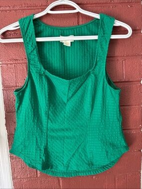 Maeve Anthropologie Emerald Green Textured Scoop Tank with Corset Stitching M